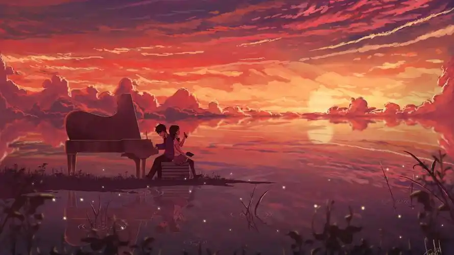 钢琴,女孩,男孩,浪漫,动漫桌面壁纸