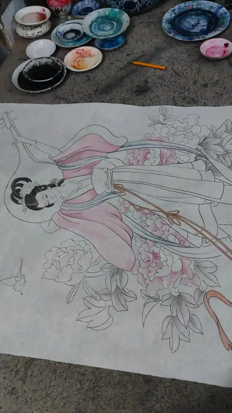 客户定制工笔画《仕女反弹琵琶图》#纯手绘 #人物画 #工笔人 - 抖音