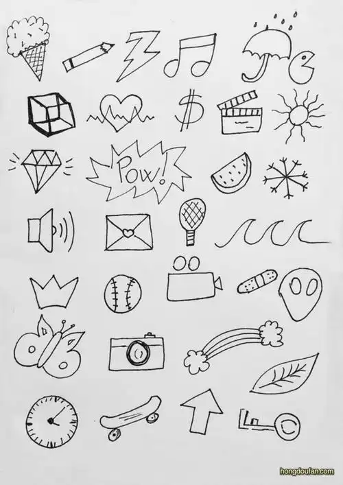 8张100可爱迷你小元素手绘卡通简笔画沙滩假日小美人鱼衣服鞋子尺子