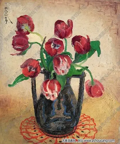 潘玉良油画 红郁金香 高清大图下载-名画油画网