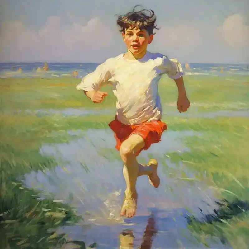 印象派油画—奔跑的少年.#ai绘画 #油画 #人物肖像 #插 - 抖音