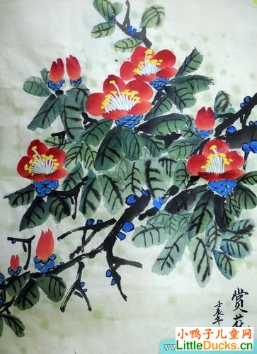 少儿国画作品赏花,赏花,国画_小鸭子儿童乐园